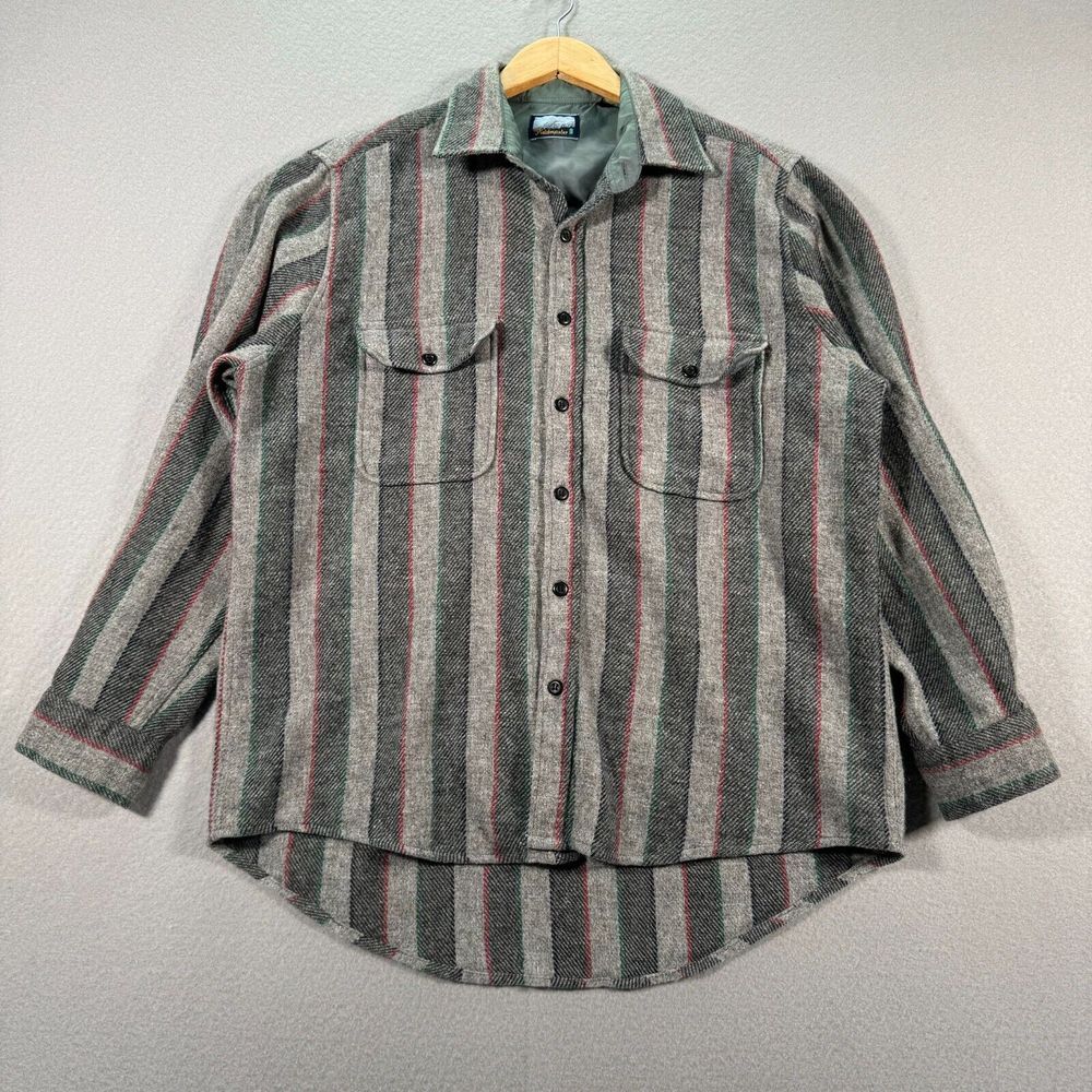 Vintage Fieldmaster Flannel Top Womens Large Gray Wool Blend Button Up Shirt Top